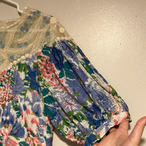 Vintage 1980s Puff Sleeve Lace Dress Size Medium Cottagecore Grandma Core Floral - Picture 4 of 10